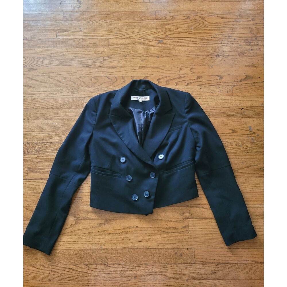Free People Betty Double Breasted Crop Blazer Black Size XS Minimalist